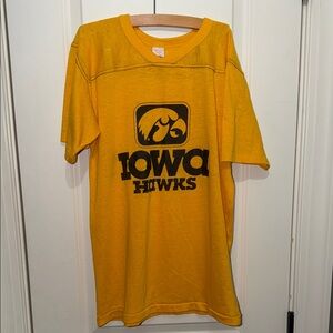 Vintage 80s 90s Iowa Hawkeyes Football Tee USA Made V-Neck Yoke Shirt M